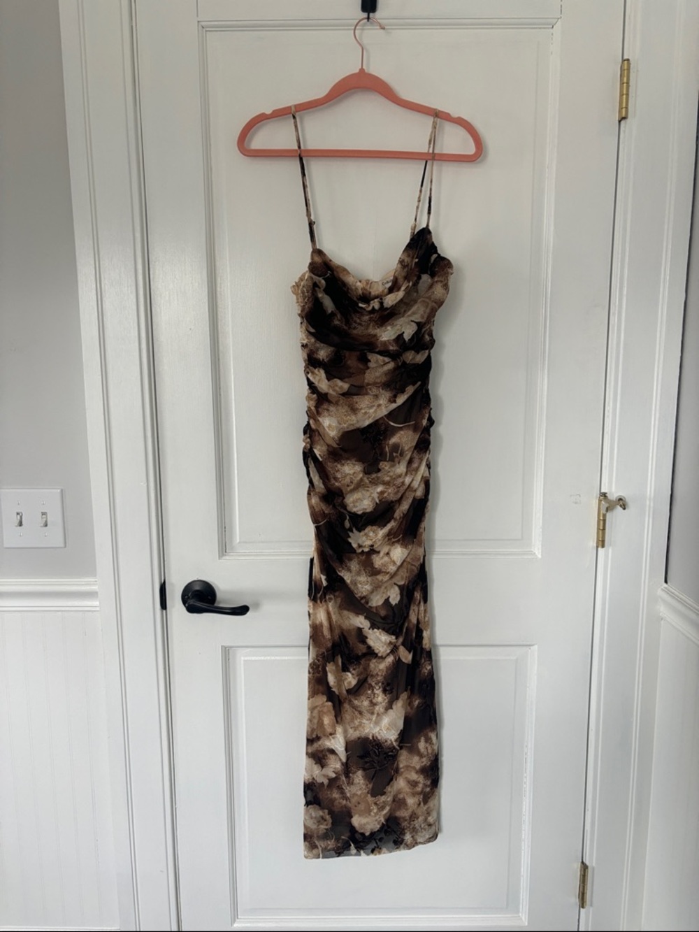 Sleeveless Brown Cream Floral Midi Dress